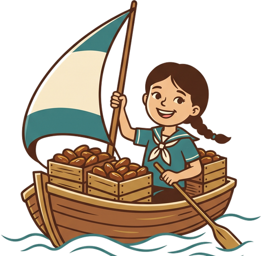 Medleen, the brand's sailor, carrying crates of dates