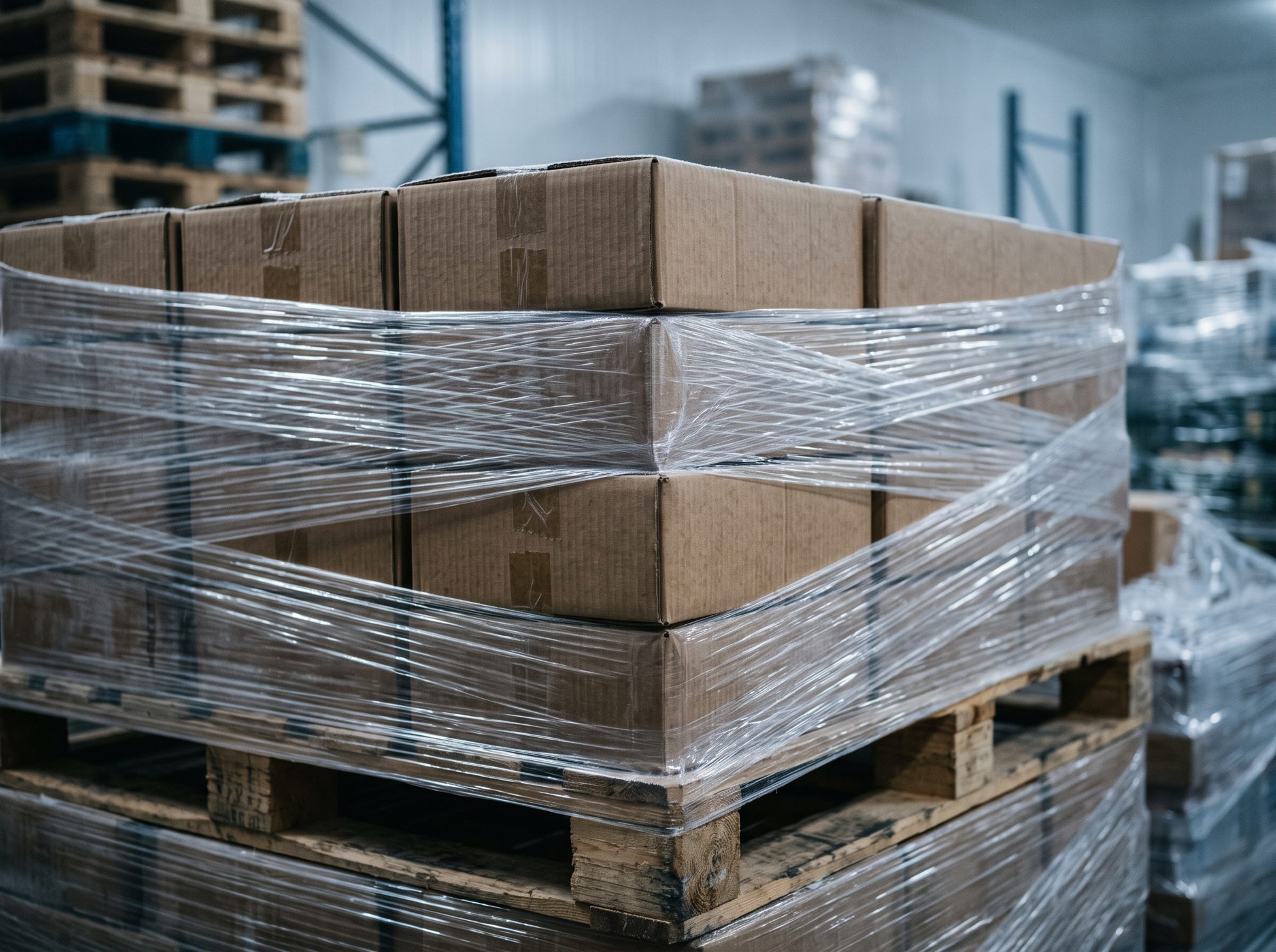 Palletised date cartons in cold storage